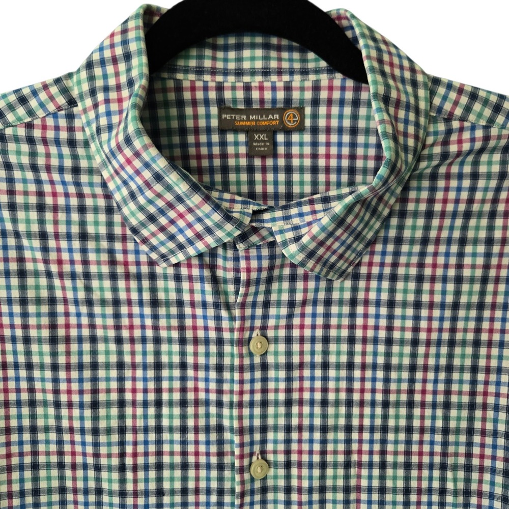Peter Millar Summer Comfort‎ Mens XXL Plaid Button Down Long sleave Shirt